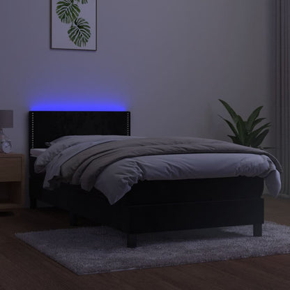 Box Spring Postel S Matrací A Led Černá 90X190 Cm Samet