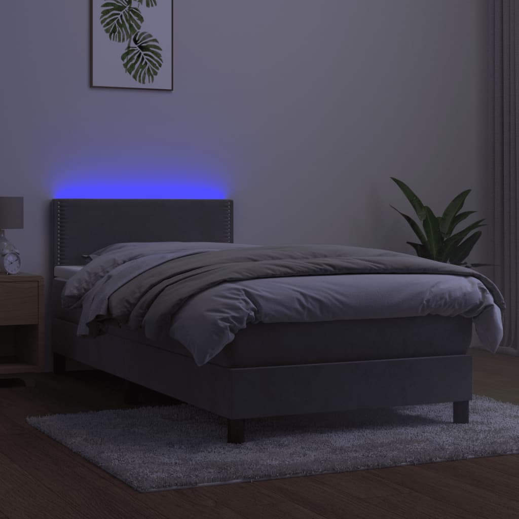 Box Spring Postel S Matrací A Led Světle Šedá 90X200 Cm Samet