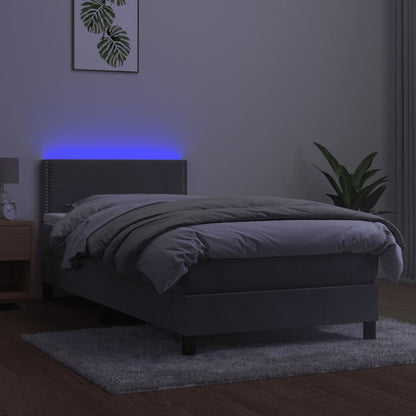 Box Spring Postel S Matrací A Led Světle Šedá 90X200 Cm Samet