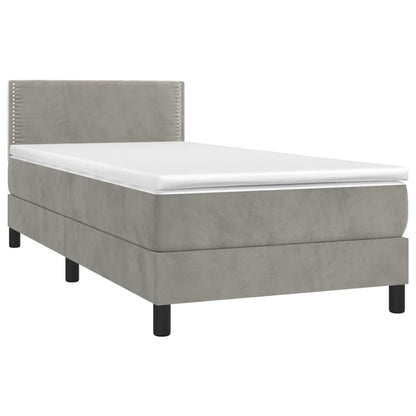 Box Spring Postel S Matrací A Led Světle Šedá 90X200 Cm Samet