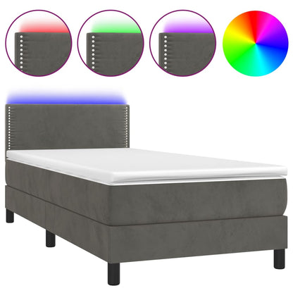 Box Spring Postel S Matrací A Led Tmavě Šedá 100X200 Cm Samet