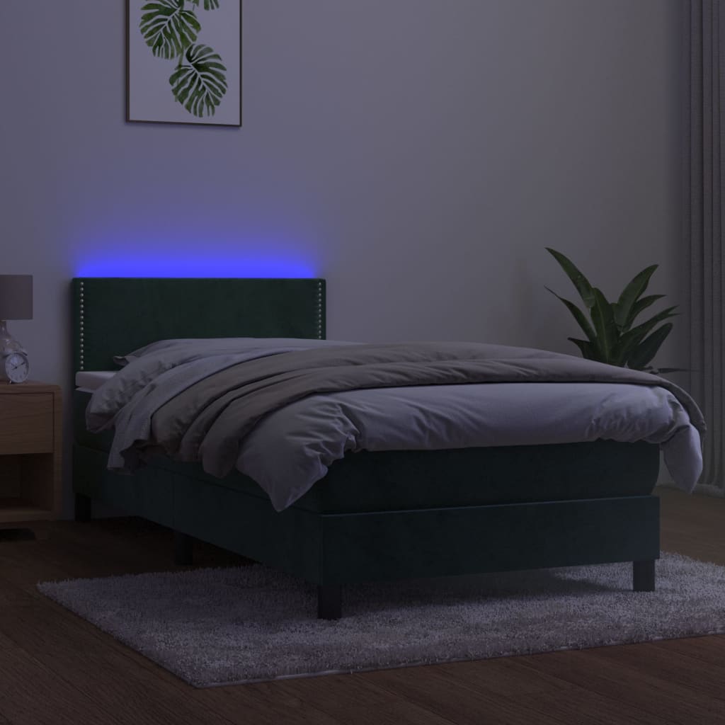 Box Spring Postel S Matrací A Led Tmavě Zelená 100X200 Cm Samet