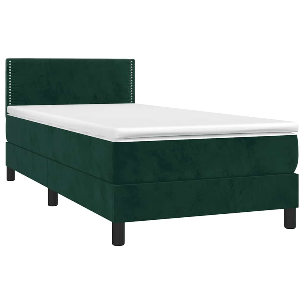 Box Spring Postel S Matrací A Led Tmavě Zelená 100X200 Cm Samet