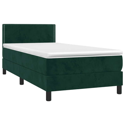 Box Spring Postel S Matrací A Led Tmavě Zelená 100X200 Cm Samet