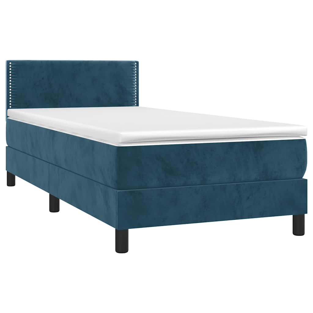 Box Spring Postel S Matrací A Led Tmavě Modrá 100X200 Cm Samet