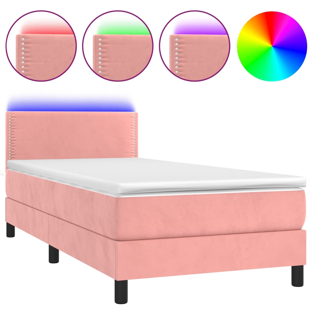 Box Spring Postel S Matrací A Led Růžová 100X200 Cm Samet