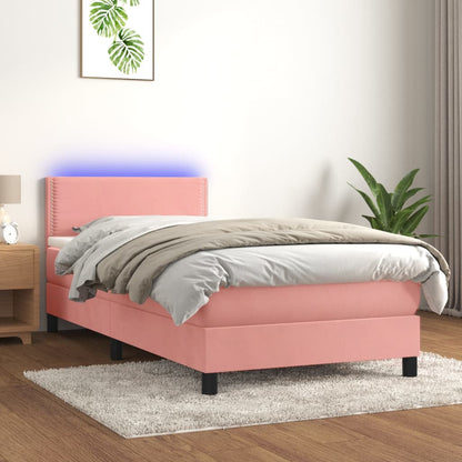 Box Spring Postel S Matrací A Led Růžová 100X200 Cm Samet