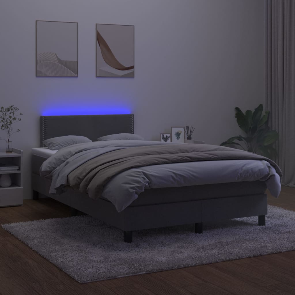 Box Spring Postel S Matrací A Led Tmavě Šedá 120X200 Cm Samet
