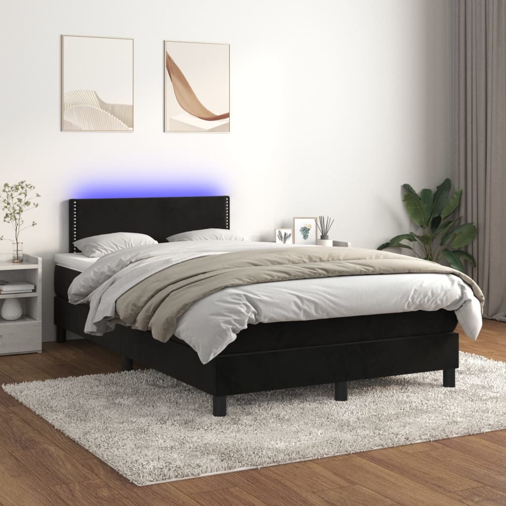 Box Spring Postel S Matrací A Led Černá 120X200 Cm Samet