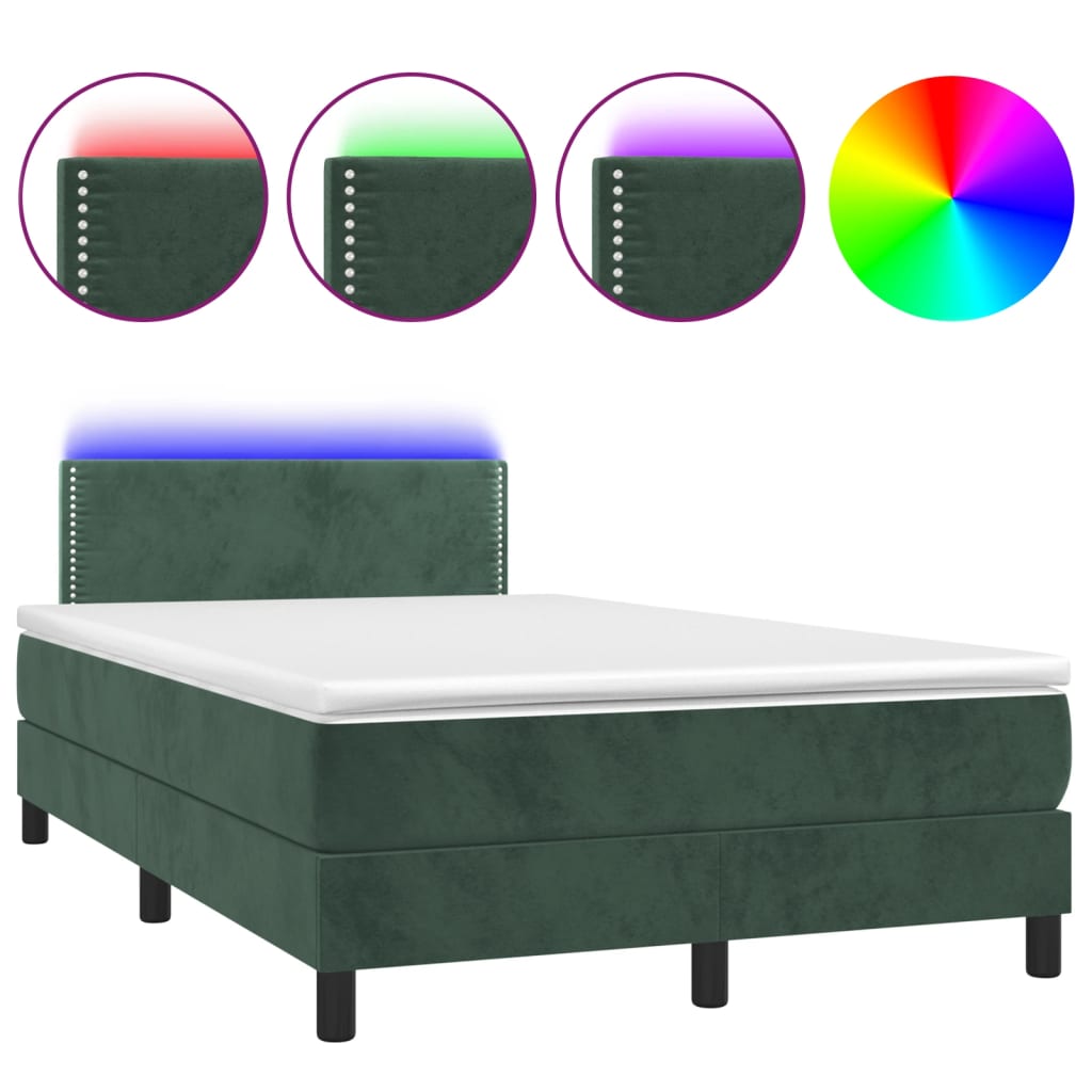 Box Spring Postel S Matrací A Led Tmavě Zelená 120X200 Cm Samet