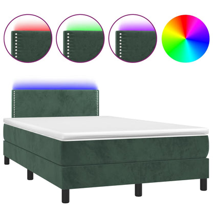 Box Spring Postel S Matrací A Led Tmavě Zelená 120X200 Cm Samet