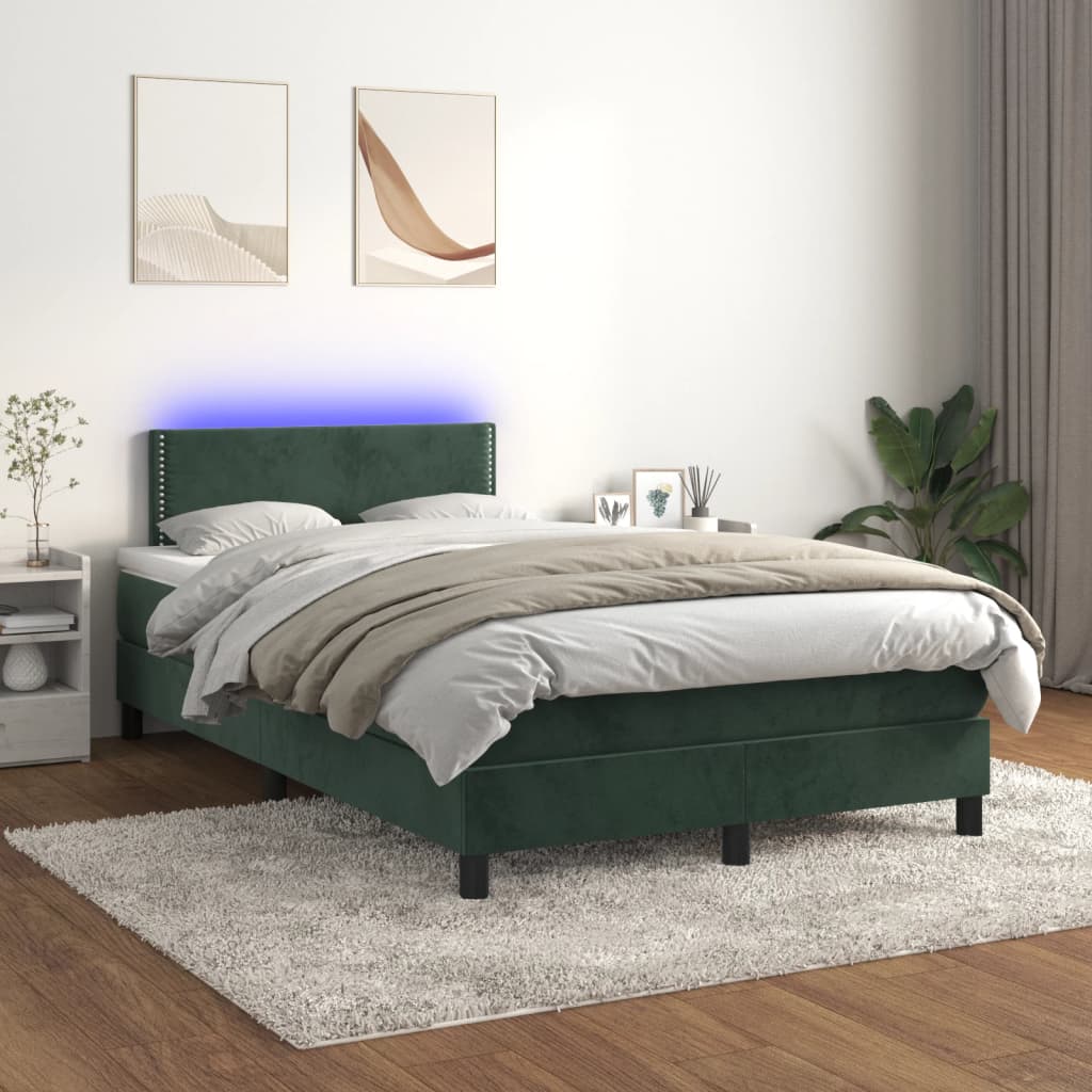Box Spring Postel S Matrací A Led Tmavě Zelená 120X200 Cm Samet