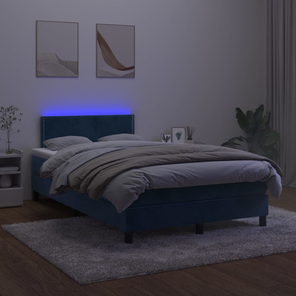 Box Spring Postel S Matrací A Led Tmavě Modrá 120X200 Cm Samet