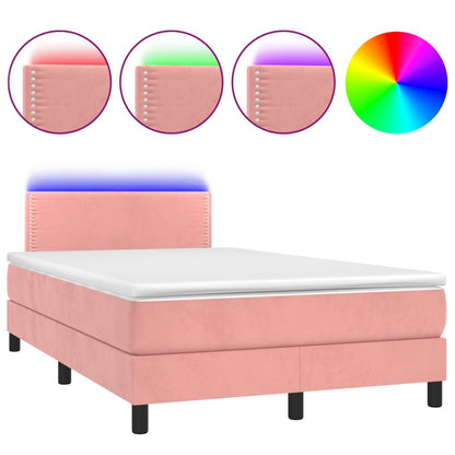 Box Spring Postel S Matrací A Led Růžová 120X200 Cm Samet