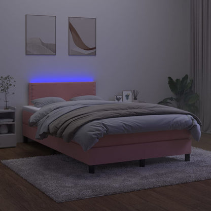 Box Spring Postel S Matrací A Led Růžová 120X200 Cm Samet