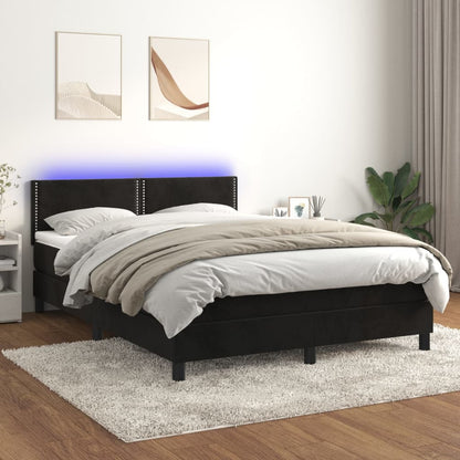 Box Spring Postel S Matrací A Led Černá 140X190 Cm Samet