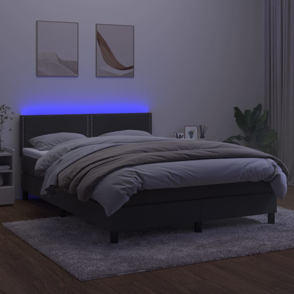 Box Spring Postel S Matrací A Led Tmavě Šedá 140X200 Cm Samet