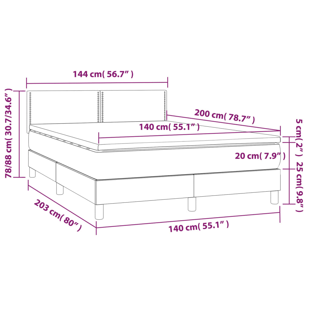 Box Spring Postel S Matrací A Led Černá 140X200 Cm Samet