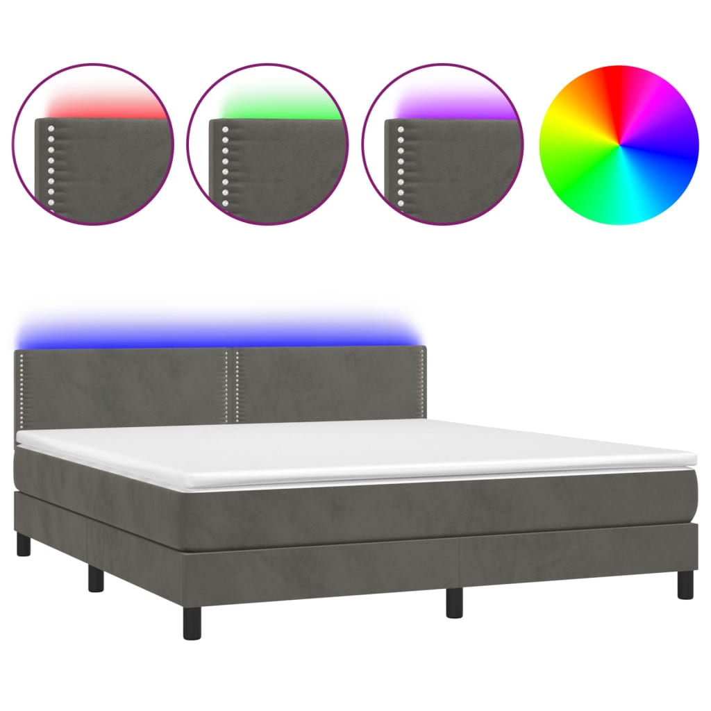 Box Spring Postel S Matrací A Led Tmavě Šedá 160X200 Cm Samet