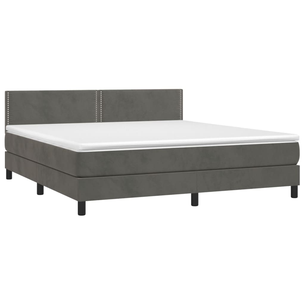 Box Spring Postel S Matrací A Led Tmavě Šedá 160X200 Cm Samet
