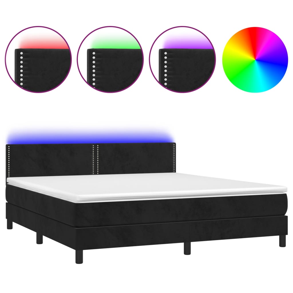 Box Spring Postel S Matrací A Led Černá 160X200 Cm Samet