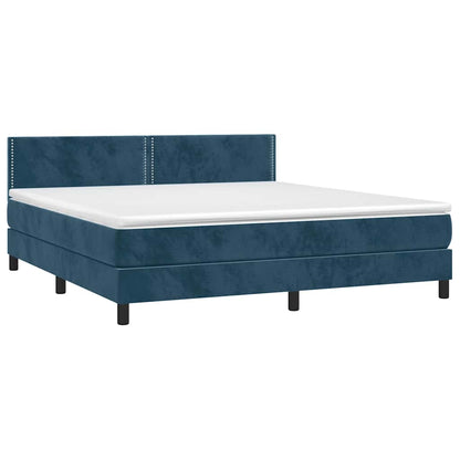 Box Spring Postel S Matrací A Led Tmavě Modrá 160X200 Cm Samet