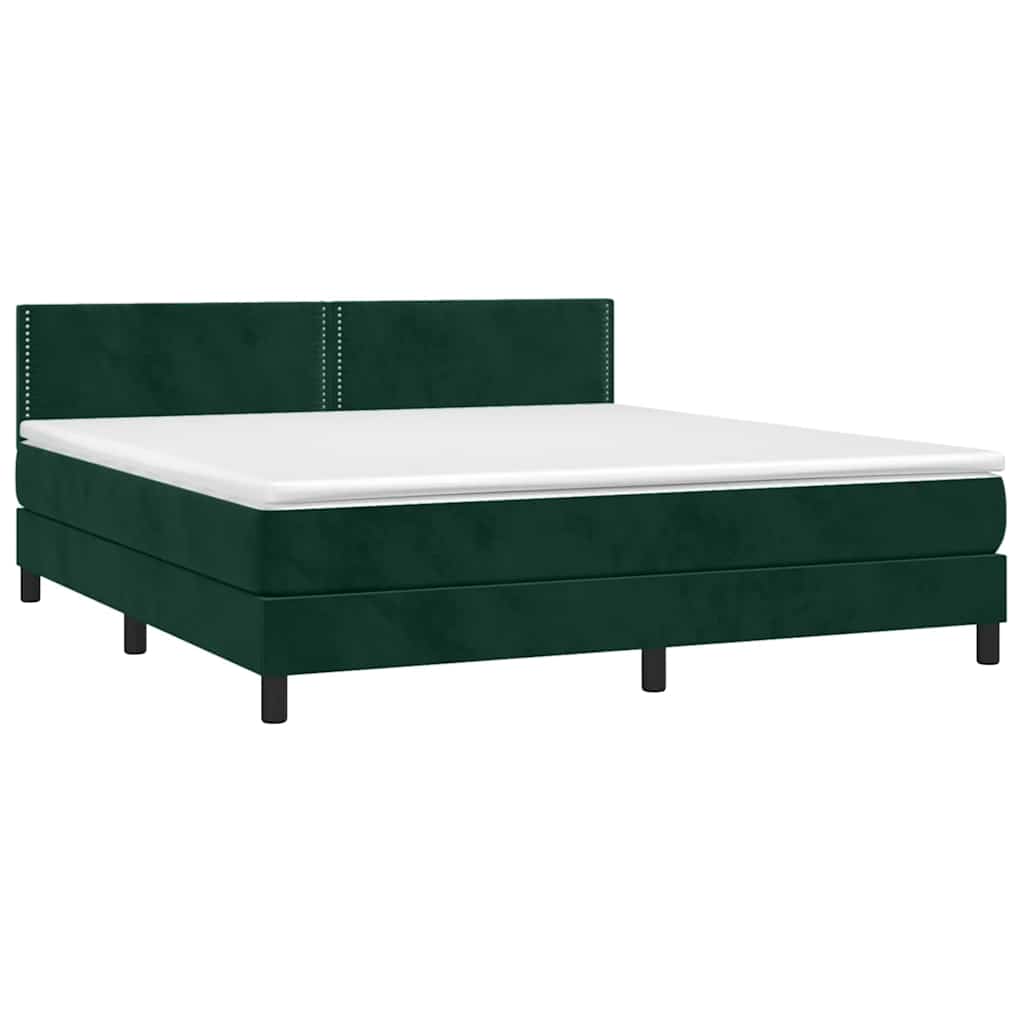 Box Spring Postel S Matrací A Led Tmavě Zelená 180X200 Cm Samet