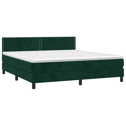 Box Spring Postel S Matrací A Led Tmavě Zelená 180X200 Cm Samet