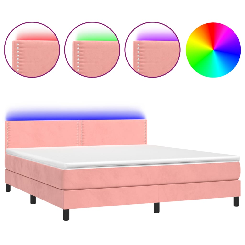 Box Spring Postel S Matrací A Led Růžová 180X200 Cm Samet