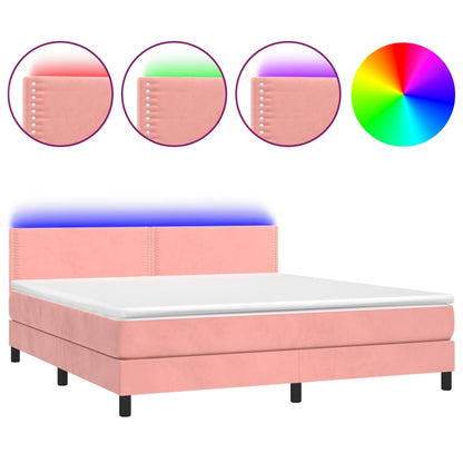 Box Spring Postel S Matrací A Led Růžová 180X200 Cm Samet