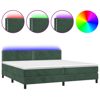 Box Spring Postel S Matrací A Led Tmavě Zelená 200X200 Cm Samet