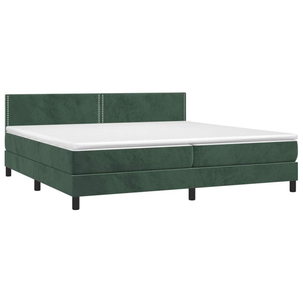 Box Spring Postel S Matrací A Led Tmavě Zelená 200X200 Cm Samet