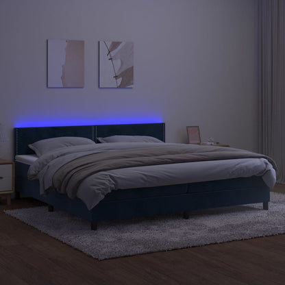 Box Spring Postel S Matrací A Led Tmavě Modrá 200X200 Cm Samet
