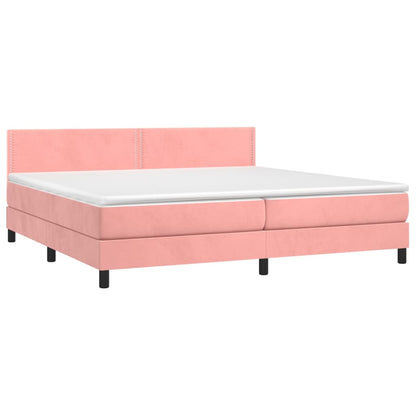 Box Spring Postel S Matrací A Led Růžová 200X200 Cm Samet