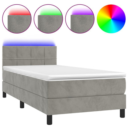Box Spring Postel S Matrací A Led Světle Šedá 80 X 200 Cm Samet