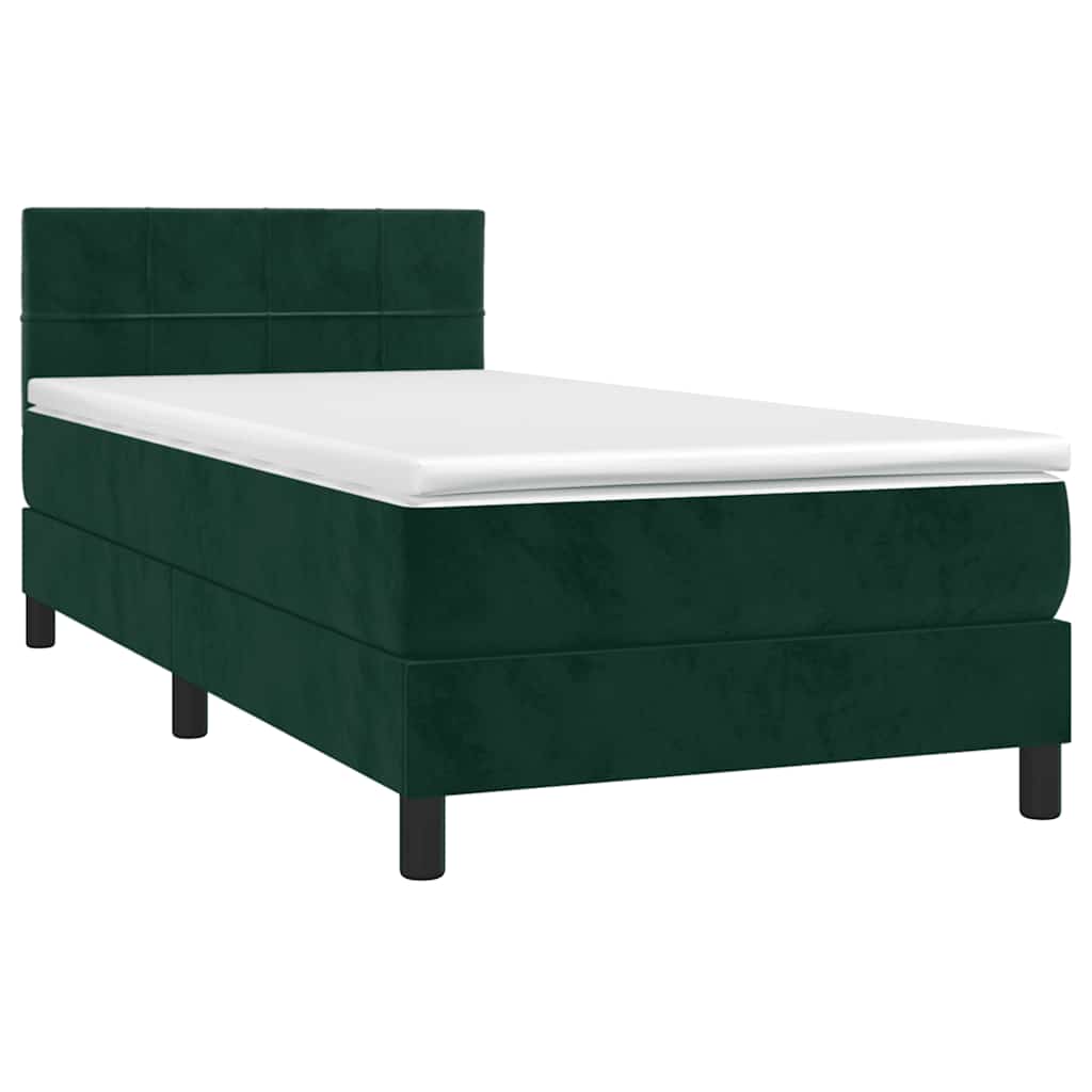 Box Spring Postel S Matrací A Led Tmavě Zelená 80X200 Cm Samet