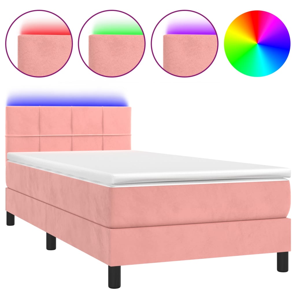 Box Spring Postel S Matrací A Led Růžová 80 X 200 Cm Samet