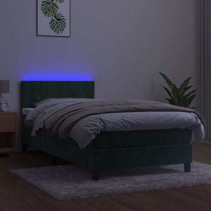 Box Spring Postel S Matrací A Led Tmavě Zelená 90X190 Cm Samet