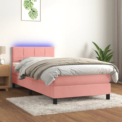 Box Spring Postel S Matrací A Led Růžová 90X190 Cm Samet