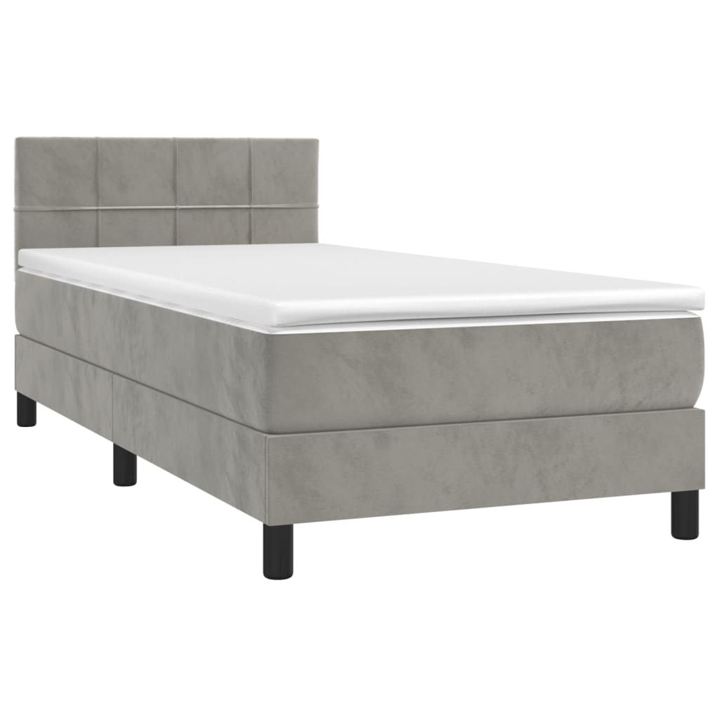 Box Spring Postel S Matrací A Led Světle Šedá 90X200 Cm Samet