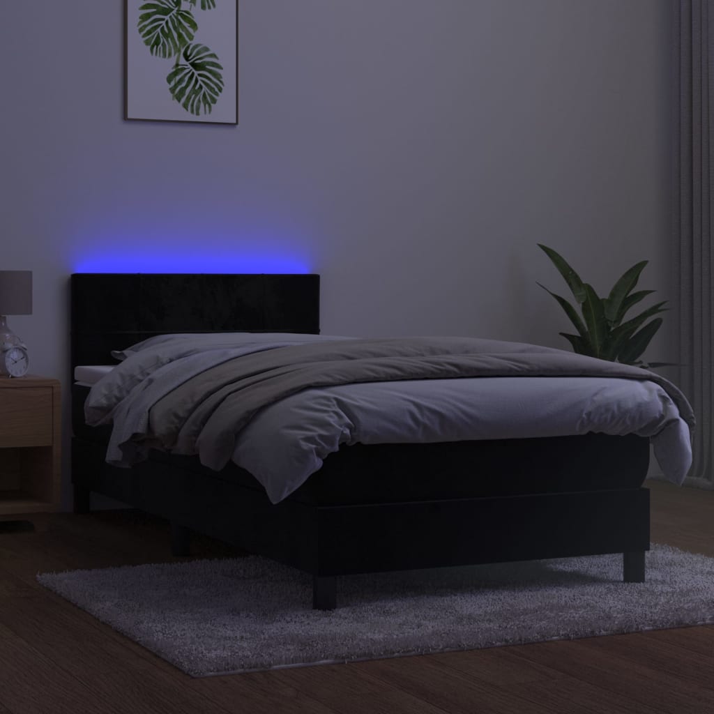 Box Spring Postel S Matrací A Led Černá Samet Černá