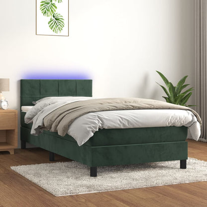 Box Spring Postel S Matrací A Led Tmavě Zelená 90X200 Cm Samet
