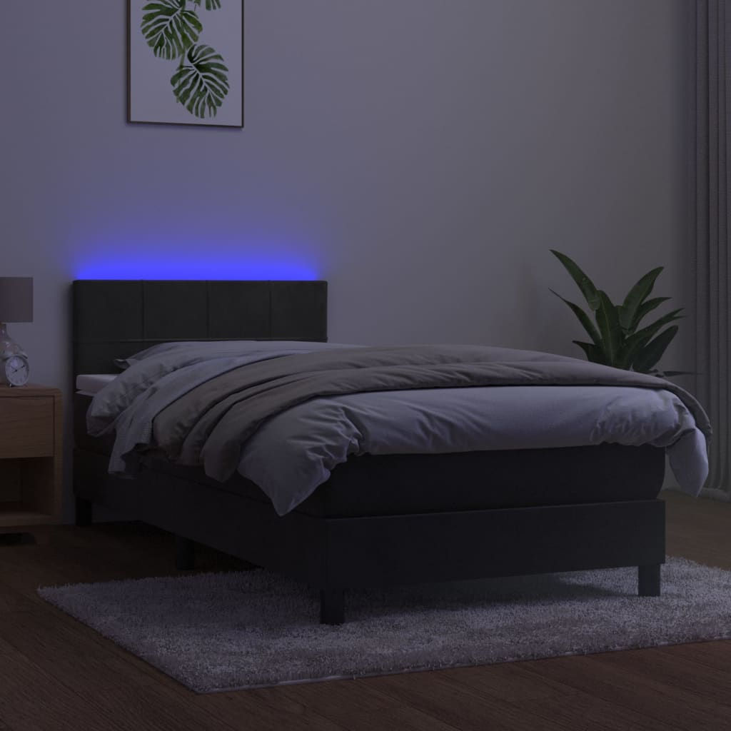 Box Spring Postel S Matrací A Led Samet Tmavě Šedá
