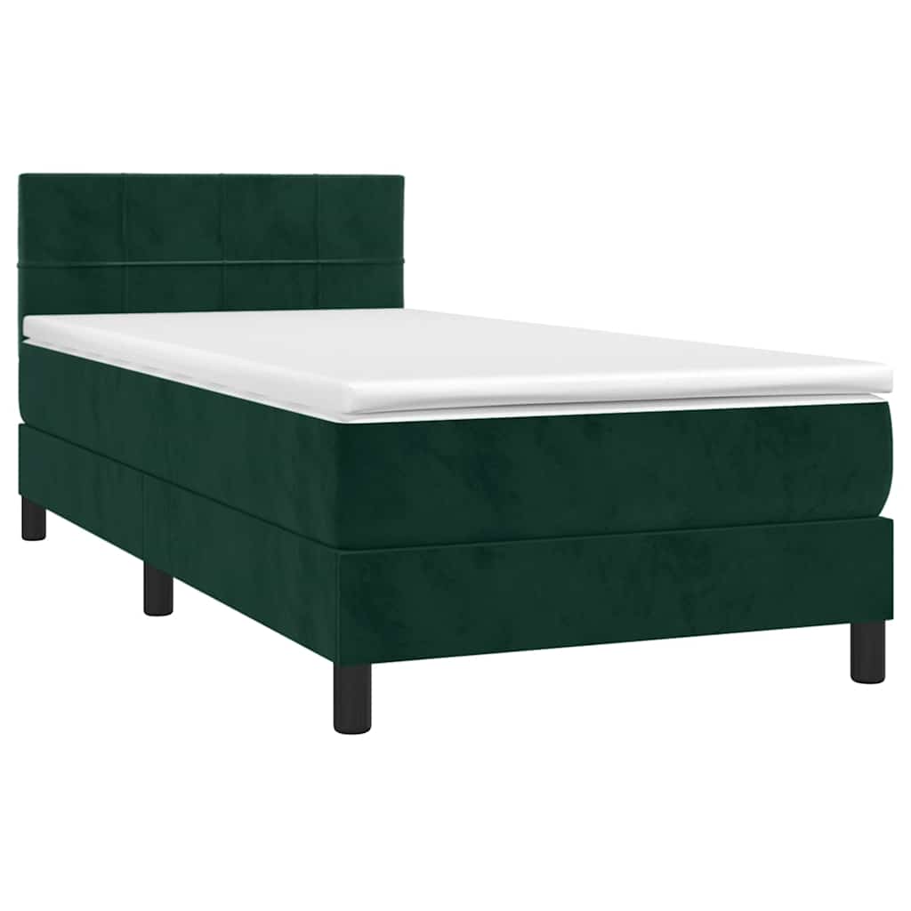 Box Spring Postel S Matrací A Led Tmavě Zelená 100X200 Cm Samet