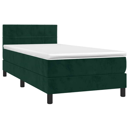 Box Spring Postel S Matrací A Led Tmavě Zelená 100X200 Cm Samet