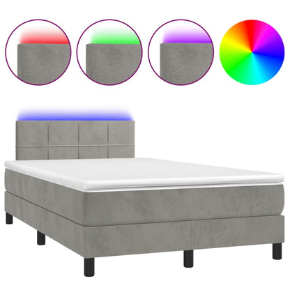 Box Spring Postel S Matrací A Led Světle Šedá 120X200 Cm Samet