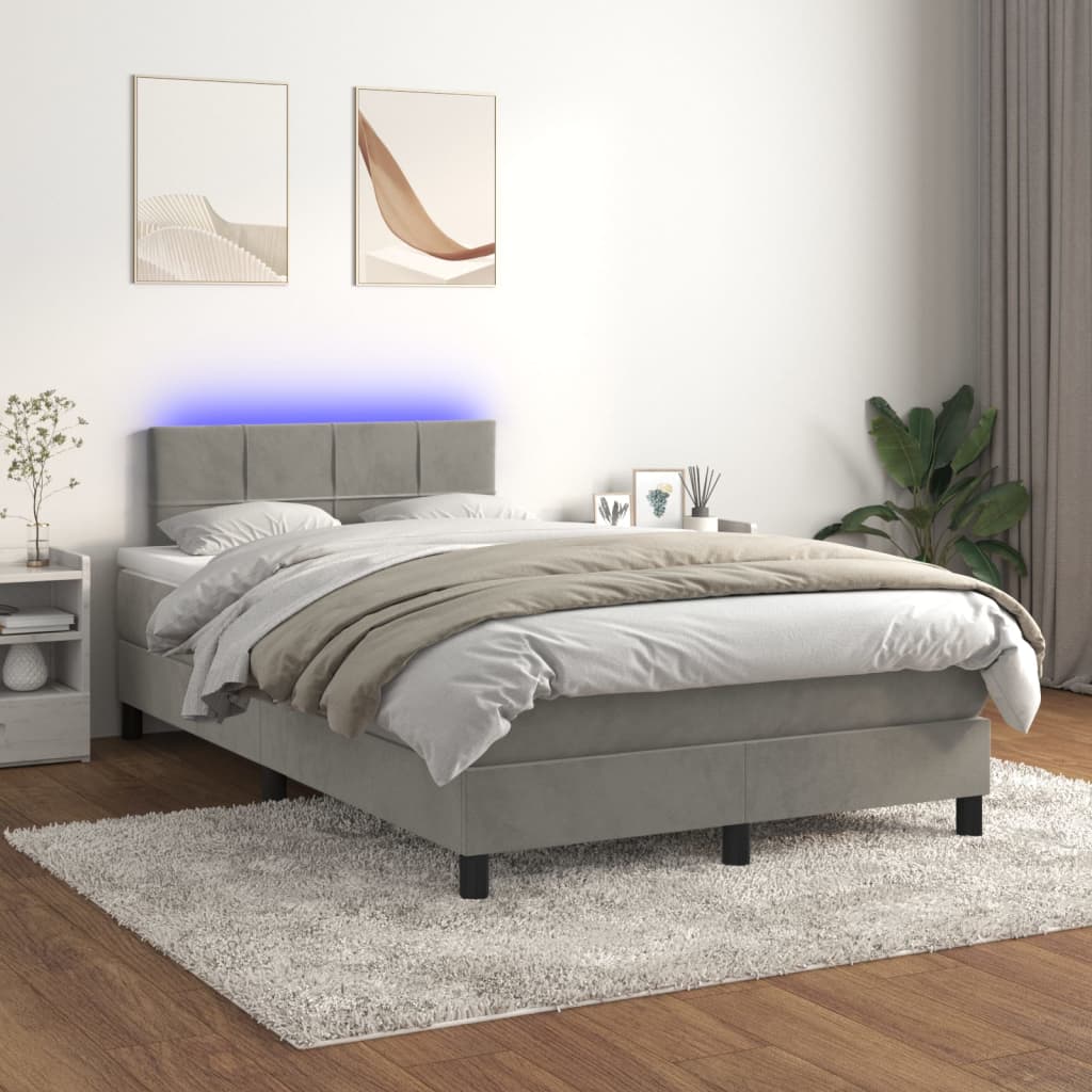 Box Spring Postel S Matrací A Led Světle Šedá 120X200 Cm Samet