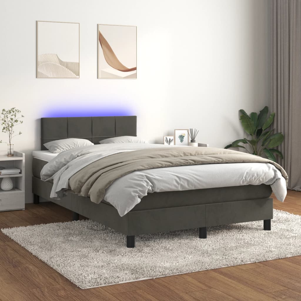 Box Spring Postel S Matrací A Led Samet Tmavě Šedá