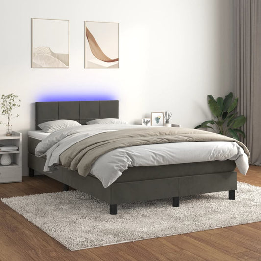 Box Spring Postel S Matrací A Led Samet Tmavě Šedá