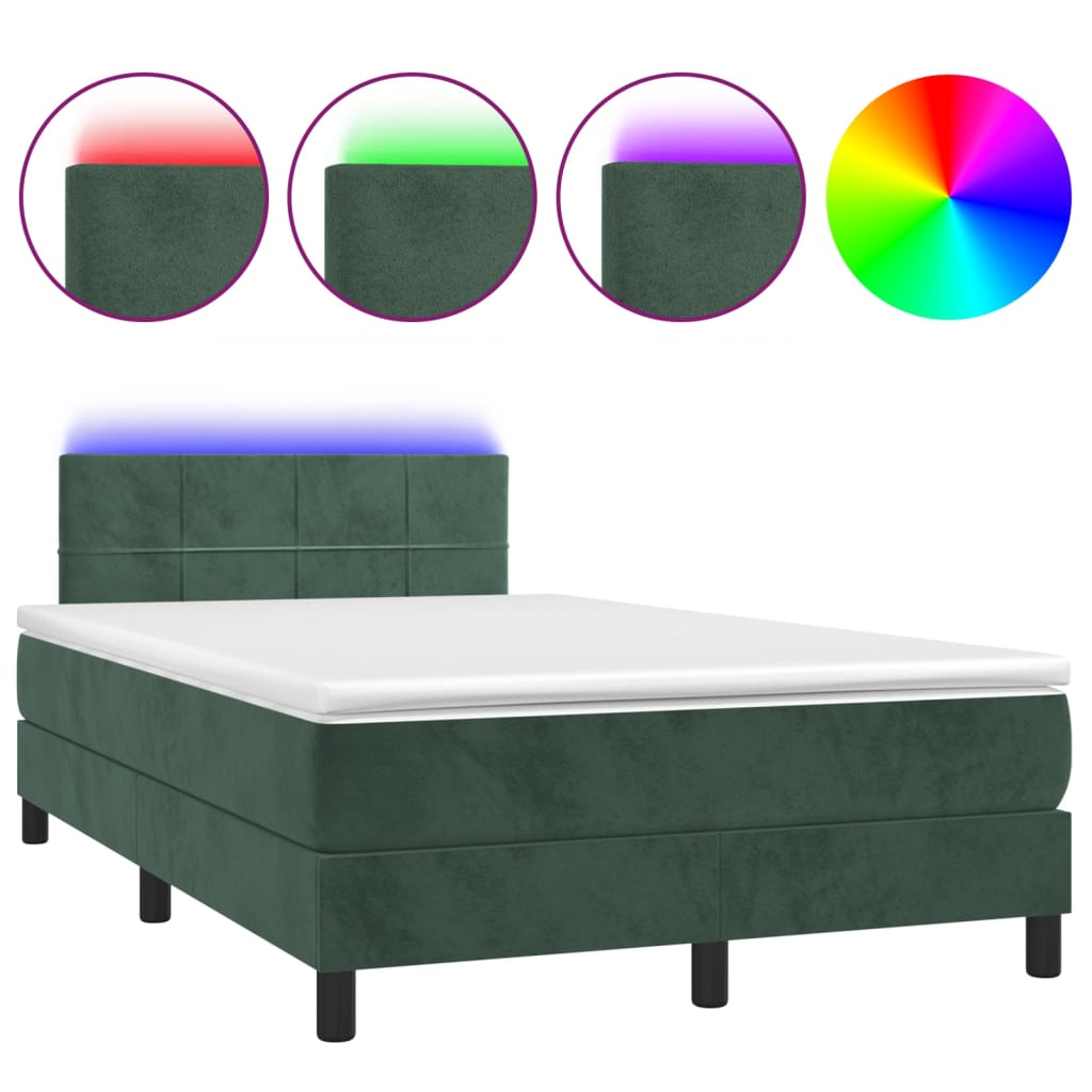 Box Spring Postel S Matrací A Led Tmavě Zelená 120X200 Cm Samet